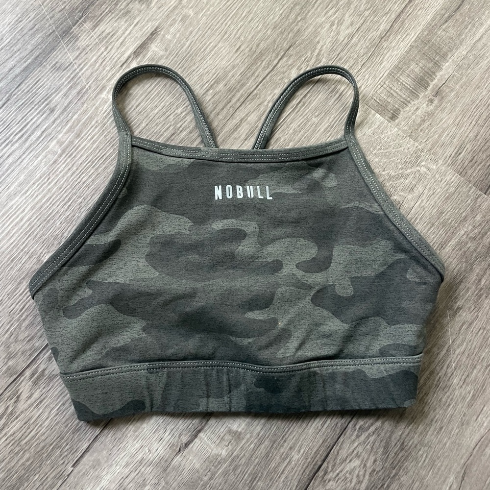 NOBULL Olive Green Camo High-Neck Sports Bra